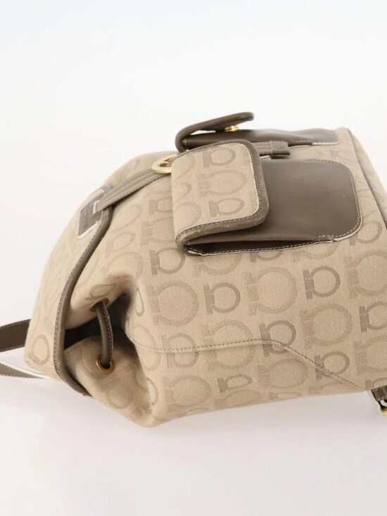 Salvatore Ferragamo Gancini Backpack Canvas Beige Gold Auth BA10432 main image 9